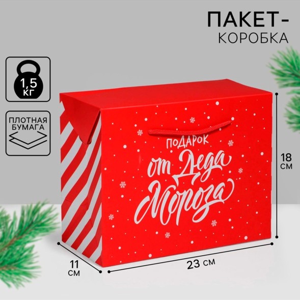 Пакет - коробка новогодний подарочный «Подарок», 23×18×11 см
