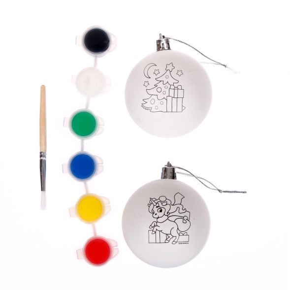 Ёлочные шары под раскраску на новый год «Чудеса под ёлочкой», краски, 2 шт., набор для творчества