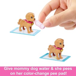 Кукла Barbie Pup Adoption с аксессуарами и функцией смены цвета, 2 питомца, переноска и 10 аксессуаров