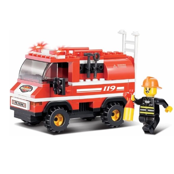 Конструктор SLUBAN Пожарные спасатели. Пожарная машина с лестницей, 133 детали