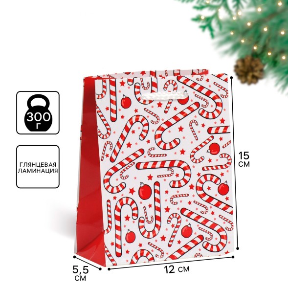 Пакет подарочный новогодний ламинированный «Зимняя история», S 12×15×5.5 см