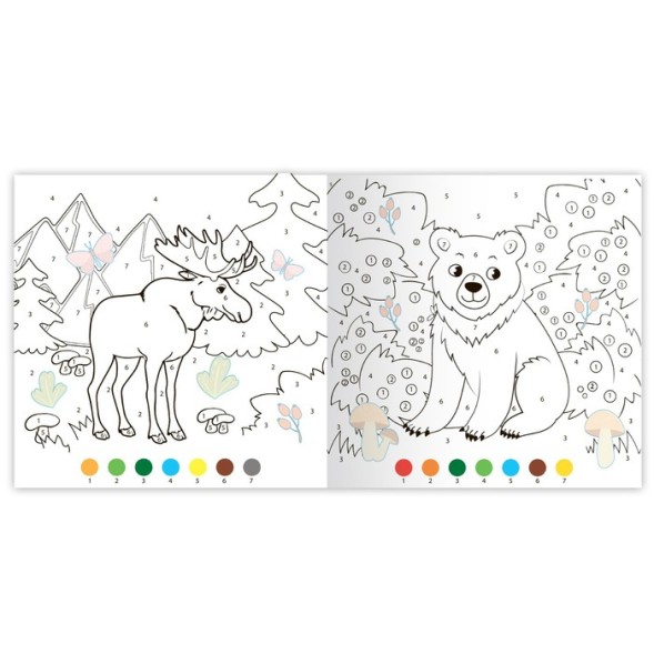 Раскраска по номерам с наклейками «Лесные животные», 16 стр.