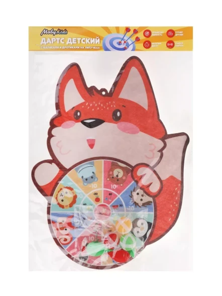 Дартс на липучках MOBY KIDS Лисичка, поле 23 см, 2 дротика и 3 шарика