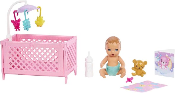 Кукла Barbie Skipper Babysitters Inc. Игровой набор с кроваткой, няней, куклой-младенцем с сонными глазками, мебелью и аксессуарами