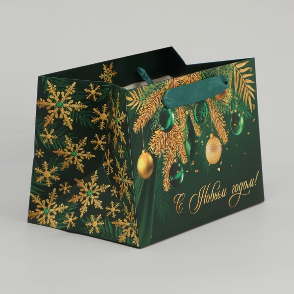 Пакет подарочный новогодний с широким дном «Роскошный Новый год», 20×14×13 см