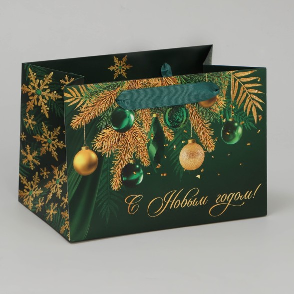 Пакет подарочный новогодний с широким дном «Роскошный Новый год», 20×14×13 см