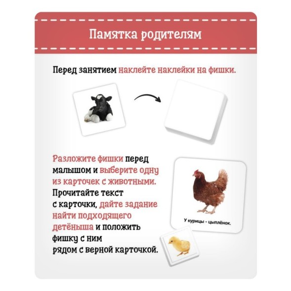 Полезный чемоданчик «Животные и их детёныши», пластиковые фишки, карточки