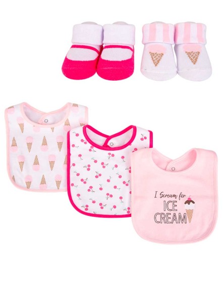 Набор нагрудников и носочков Мороженое, 0-9 мес