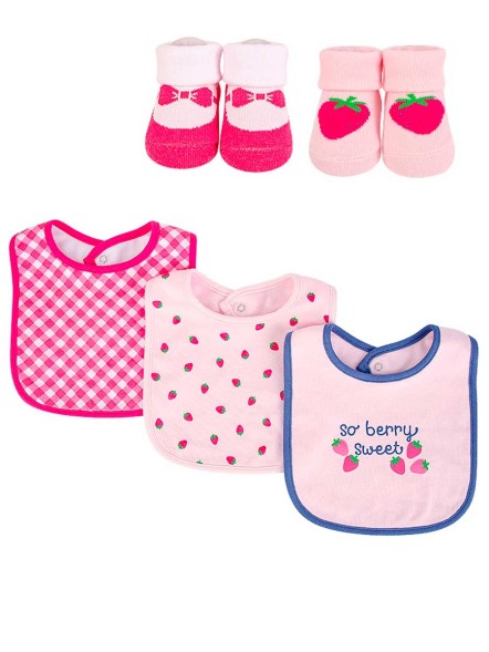 Набор нагрудников и носочков Клубника, 0-9 мес