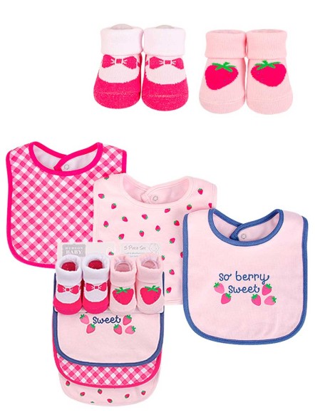 Набор нагрудников и носочков Клубника, 0-9 мес