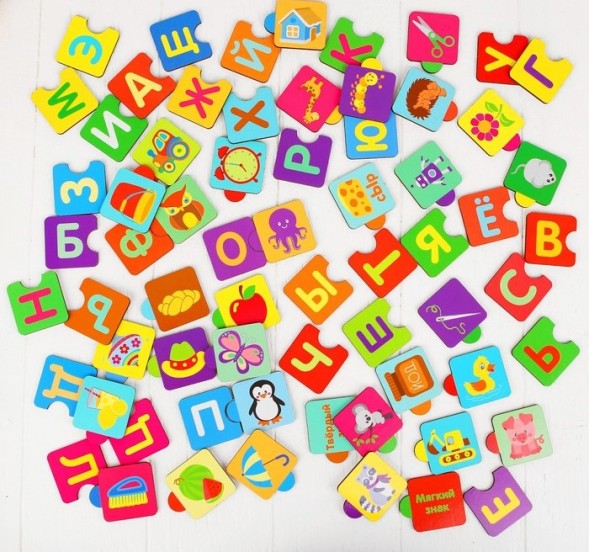 Алфавит русский «Пазл», деревянные фрагменты, рисунок наклеен, размер 1 пазла: 4,5 × 4,5 см
