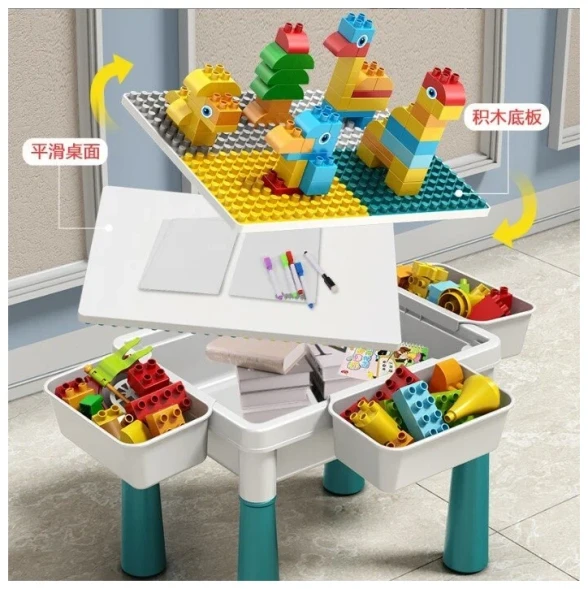 Столик 3 в 1 панель Lego+Песочница+Стол, 100 деталей блоков