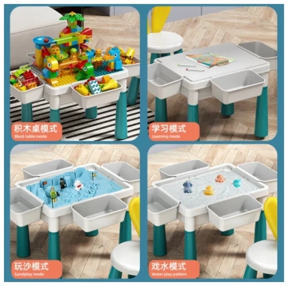 Столик 3 в 1 панель Lego+Песочница+Стол, 100 деталей блоков