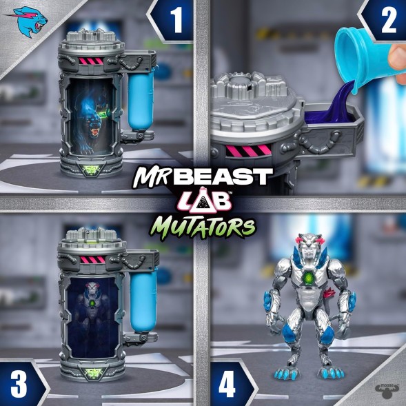 Лаборатория мутантов MrBeast Metallic Panther Action Figure, мутируйте лучших мутантов -зверей