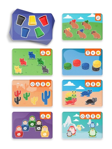 Настольная игра «Цветные колпачки», развивающая, 60 карт, 20 колпачков, звонок, 5+