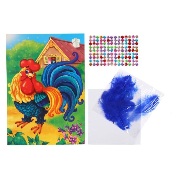 Набор для творчества. Аппликации перьями и стразами «Петушок» 21 х 14,8 см
