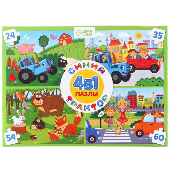 Набор пазлов 4 в 1 «Синий трактор»