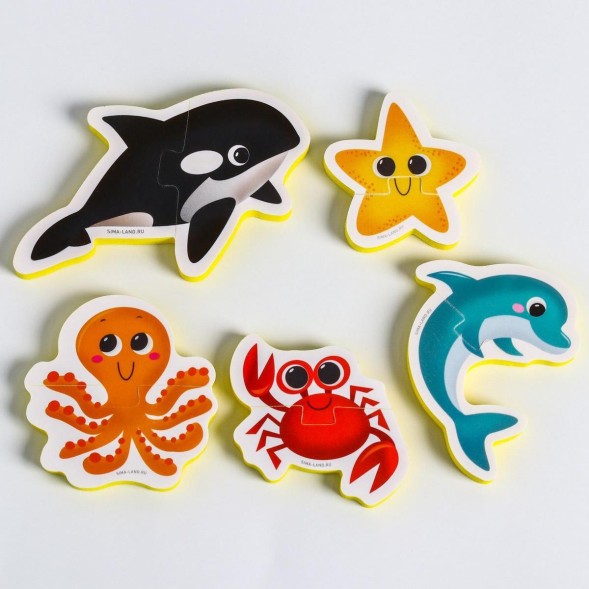 Макси - пазлы для ванны (головоломка), «Морские животные», 5 пазлов, 10 деталей