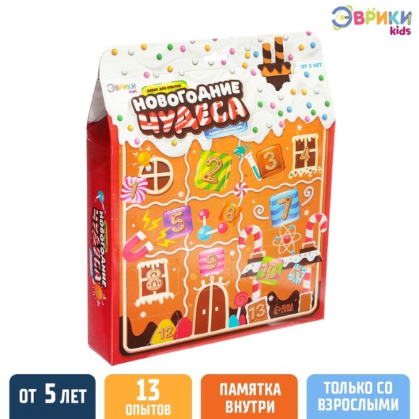 Адвент - календарь новогодний Новогодние чудеса, детский, 13 окошек с подарками: 13 опытов