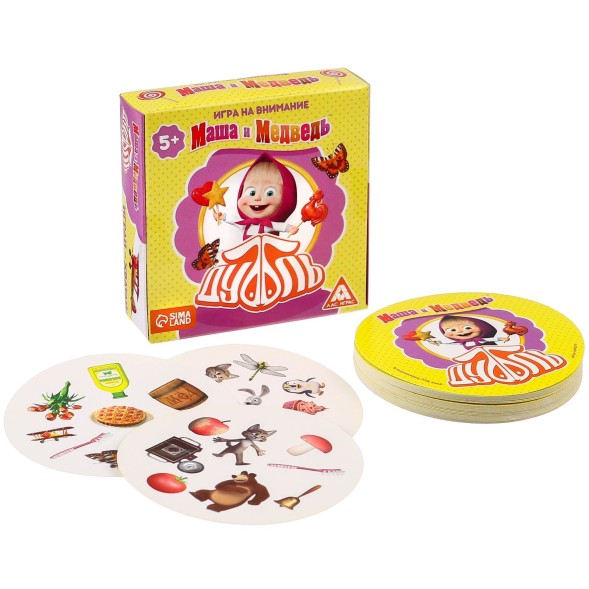 Карточная игра на скорость и реакцию &quot;Дуббль. Смотри-хватай&quot;, 55 карт, 5+, Маша и Медведь