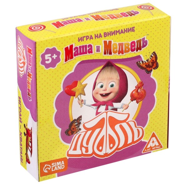Карточная игра на скорость и реакцию &quot;Дуббль. Смотри-хватай&quot;, 55 карт, 5+, Маша и Медведь