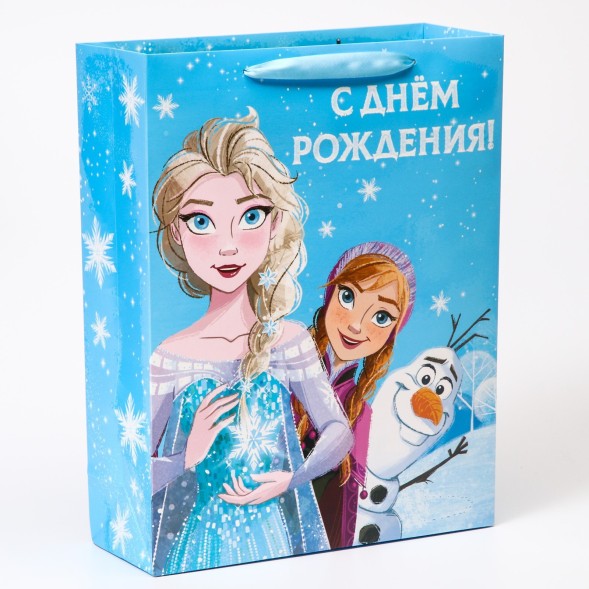 Пакет подарочный, 31х40х11,5 см, С днем рождения! Холодное сердце