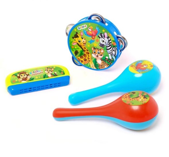 Набор музыкальных инструментов «Весело поем»: бубен, 2 маракаса, губная гармошка. Zambians