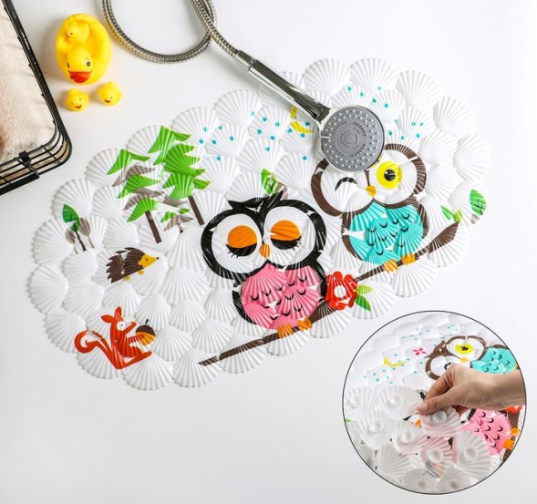 SPA-коврик для ванны на присосках Доляна «Совы в лесу», 37×68 см