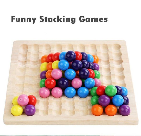 Развивающая игра деревянная мозаика сортер с цветными шариками и мемори