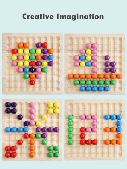 Развивающая игра деревянная мозаика сортер с цветными шариками и мемори