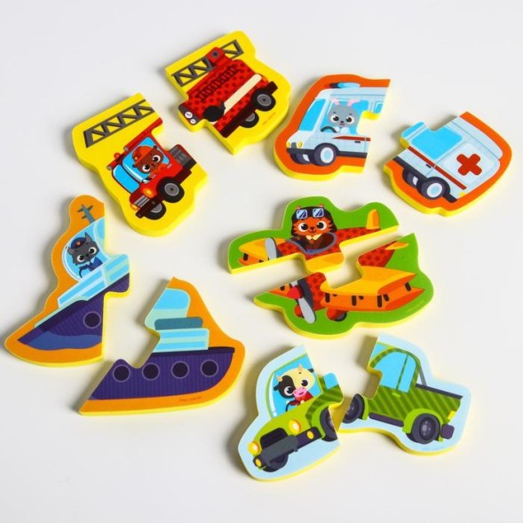 Макси - пазлы для игры в ванне двойные «Транспорт», 5 пазлов, 10 мягких деталей
