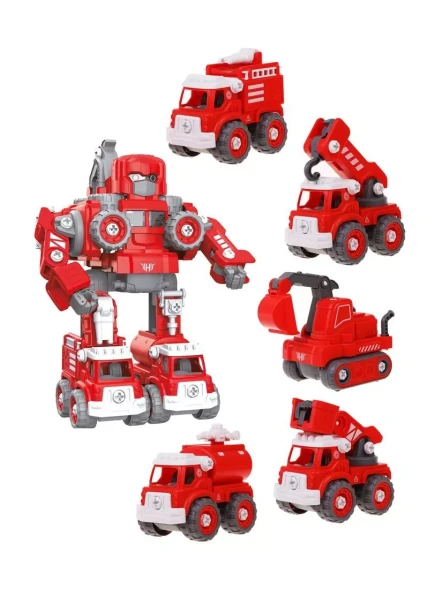 Робот конструктор 5в1, 5 машин пожарной техники трансформируются в робота, отвертка