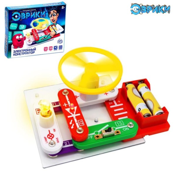 Конструктор электронный «Эврики», 35 схем, 12 элементов, работает от батареек