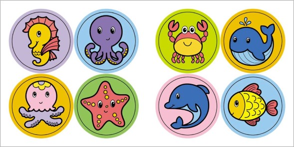 В море (Раскрась по образцу), раскраска с наклейками