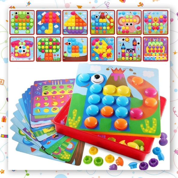 Настольная игра на логику «Весёлые пуговки», 46 пуговок, 10 картинок-шаблонов