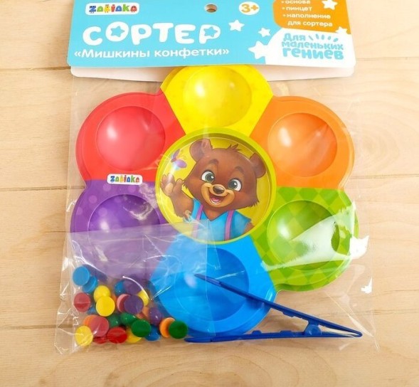 Сортер на 6 цветов «Мишкины конфетки» с пинцетом