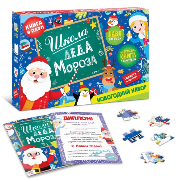 Новый год! Набор «Школа Деда Мороза», пазл + книга