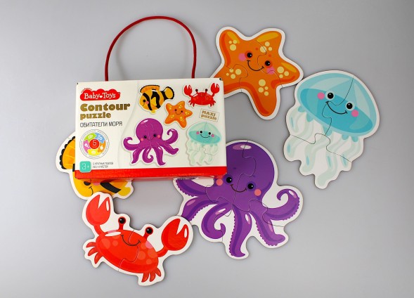 Контурные пазлы «Обитатели моря»