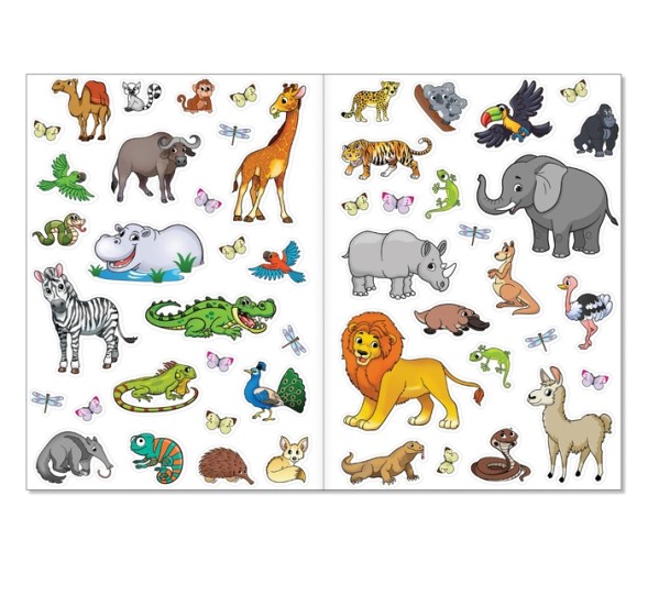 Наклейки многоразовые «Животные жарких стран», формат А4