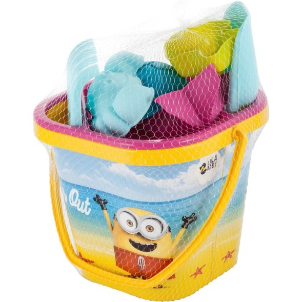 Песочный набор «Миньоны» ведерко, ситечко, совочек, грабельки, 4 формы, МИКС