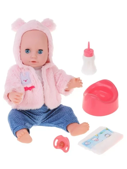 Пупс интерактивный "Позаботься обо мне" в шубке, пьет, писает, озвуч, 43 см, Mary Poppins