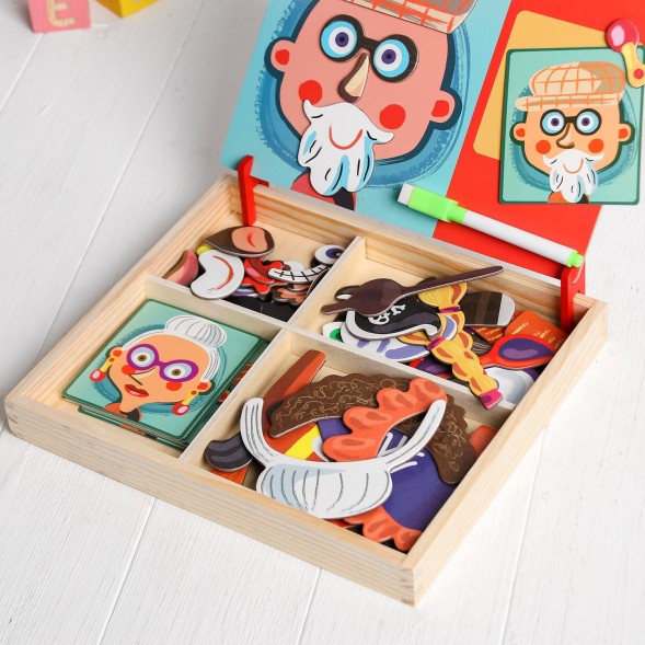 Конструктор магнитный "Весёлые рожицы": карточки, маркер, магнитные элементы! Уценка: не хватает крепления для магнитной доски