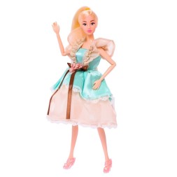 Кукла-модель «Нежные мечты» в бежево-бирюзовом платье