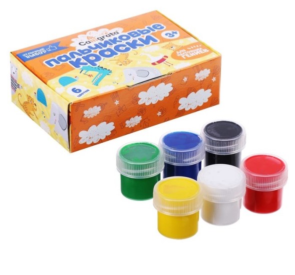 Краски пальчиковые 6 цветов х 20 мл Calligrata, для детей от 3-х лет