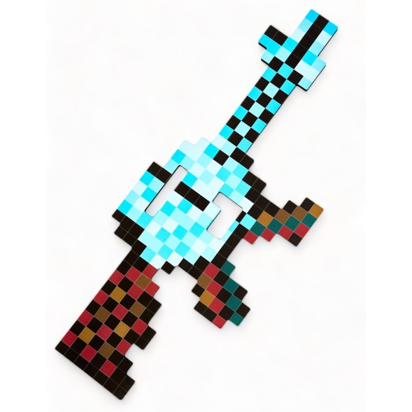 Автомат деревянный «Пиксельный ледяной», длина 49 см