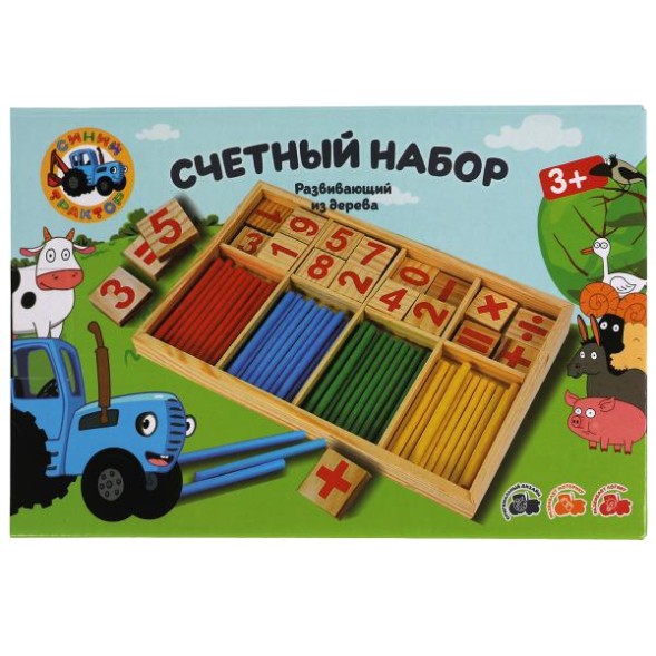 Игрушка деревянная счетный набор СИНИЙ ТРАКТОР. Буратино