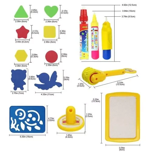 Большой коврик Радуга для рисования водой со штампами и трафаретами, 150*100 см
