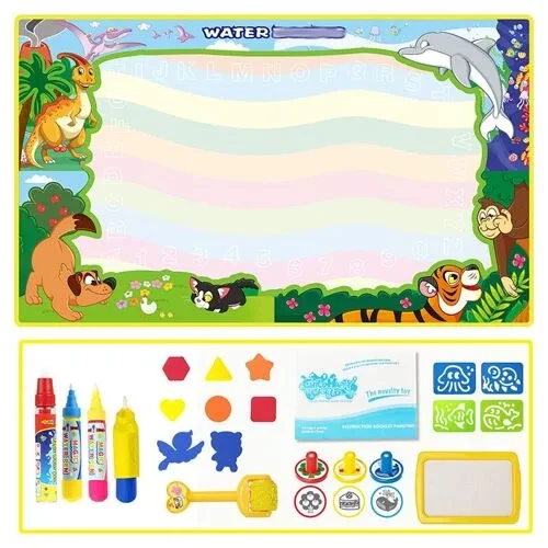 Большой коврик Радуга для рисования водой со штампами и трафаретами, 150*100 см