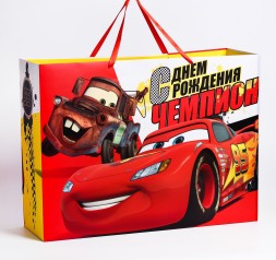 Пакет ламинированный горизонтальный, 46 х 61 см "Чемпиону", Тачки