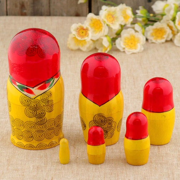 Матрёшка «Оксана», красный платок, 6 кукольная, 12-15см, ручная работа